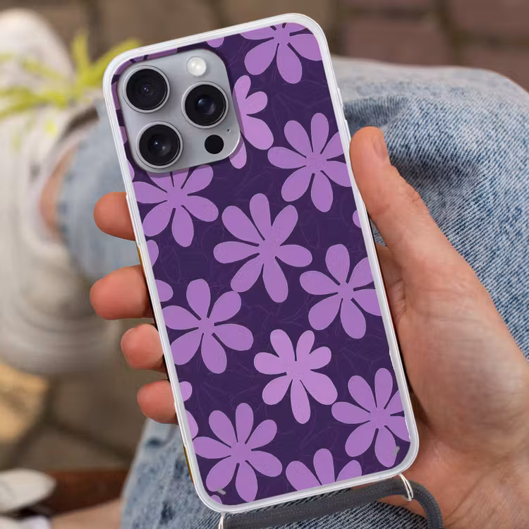 Handyhülle mit Band - Lila – Botanisch – Blumen – Retro – Muster — 2