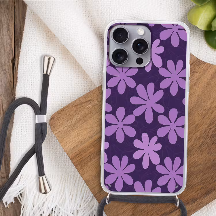Handyhülle mit Band - Lila – Botanisch – Blumen – Retro – Muster — 3