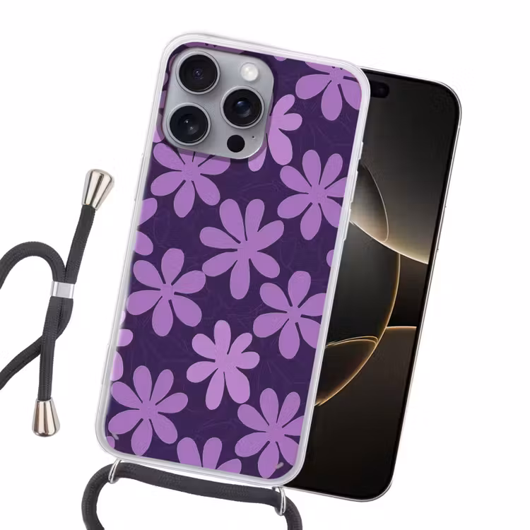 Handyhülle mit Band - Lila – Botanisch – Blumen – Retro – Muster — 5