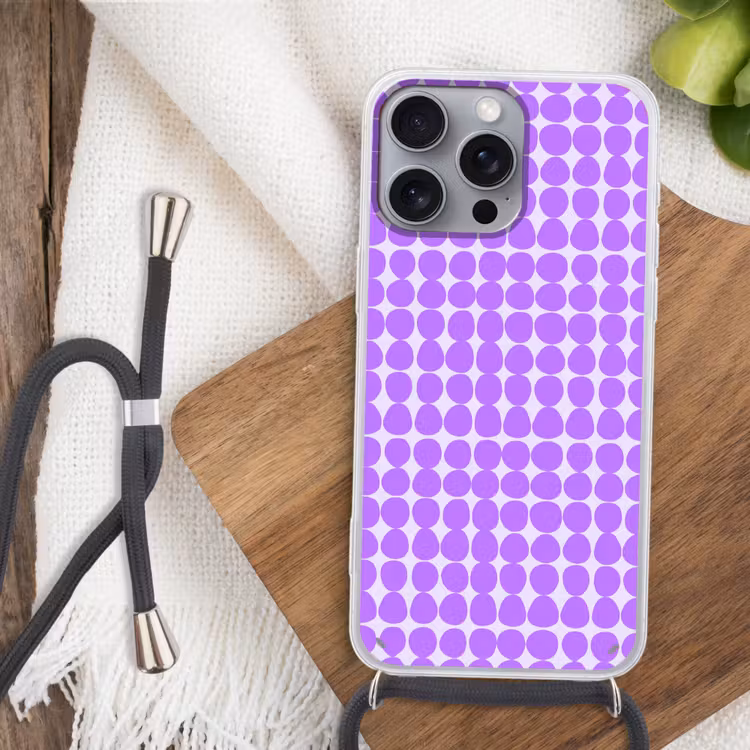 Handyhülle mit Band - Lila – Geometrisch – Punkte – Polka Dot – Muster — 3