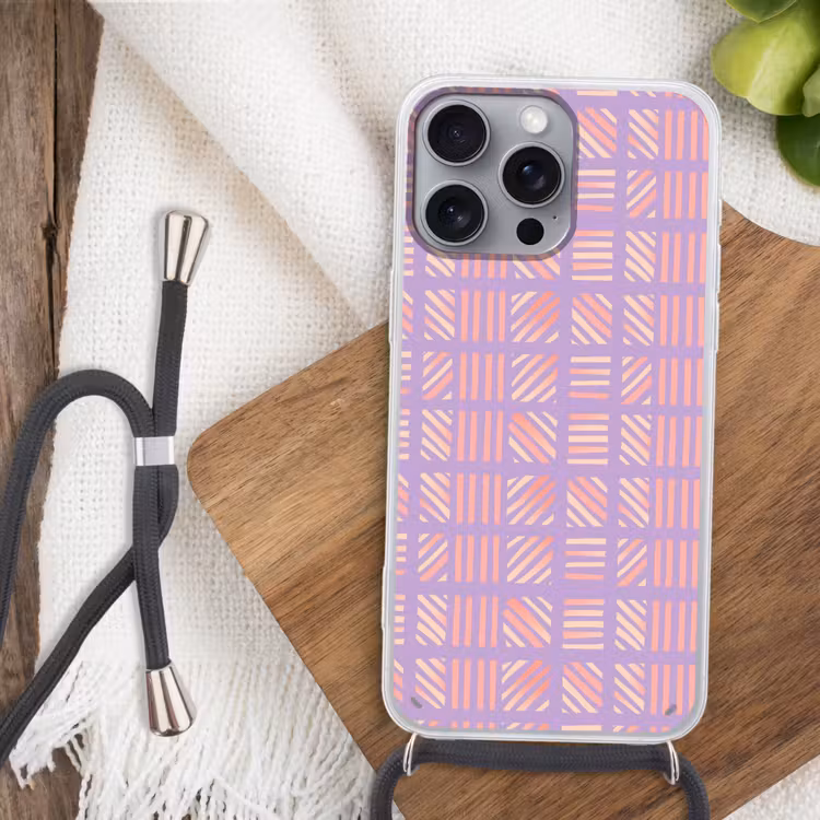 Handyhülle mit Band - Lila – Rosa – Geometrisch – Streifen – Blöcke – Muster — 3