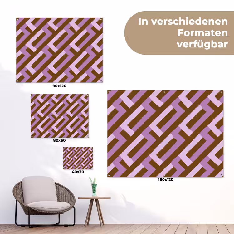 Gartenposter - Braun – Rosa – Geometrisch – Mäander – Muster — 6