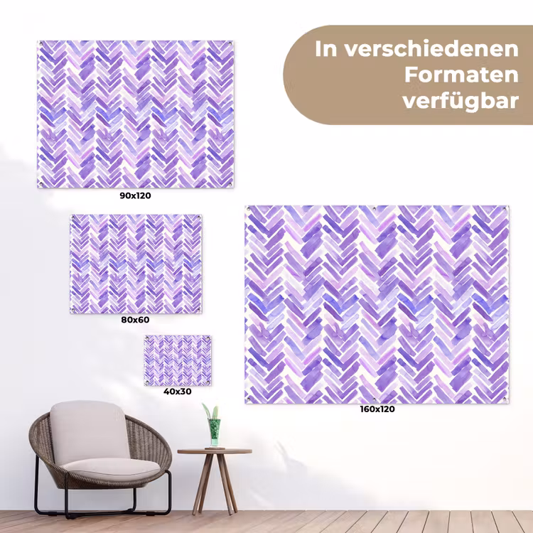 Gartenposter - Lila – Fischgrätmuster – Aquarell – Pinselstriche – Muster — 6