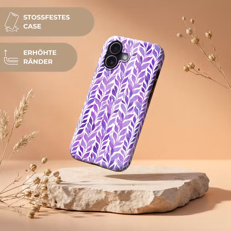 Handyhülle Toughcase - Lila – Botanisch – Blätter – Aquarell – Zweige – Muster — 5