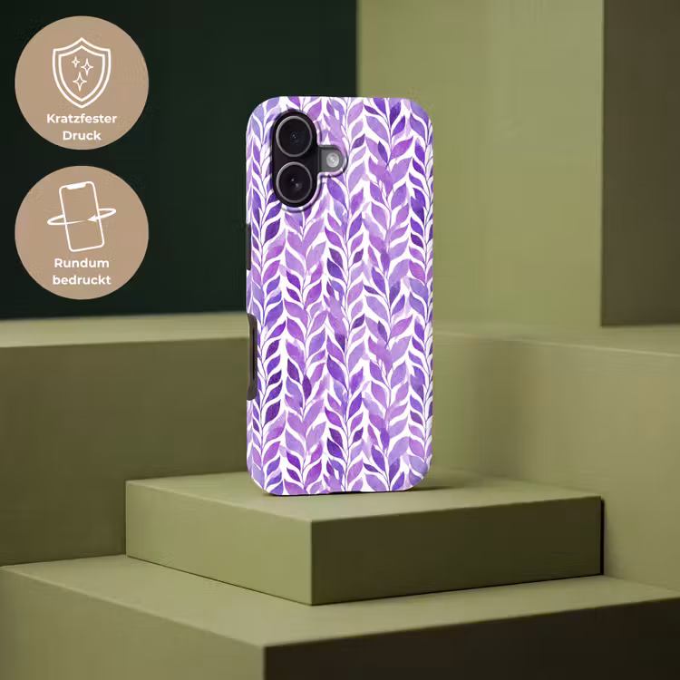 Handyhülle Toughcase - Lila – Botanisch – Blätter – Aquarell – Zweige – Muster — 7