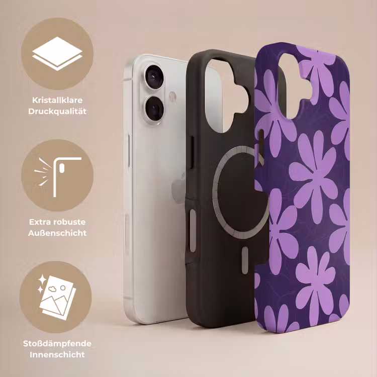 Handyhülle Toughcase - Lila – Botanisch – Blumen – Retro – Muster — 3