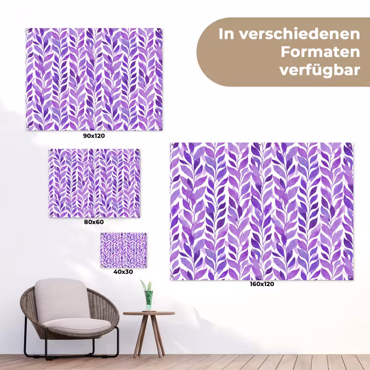 Gartenposter - Lila – Botanisch – Blätter – Aquarell – Zweige – Muster — 6