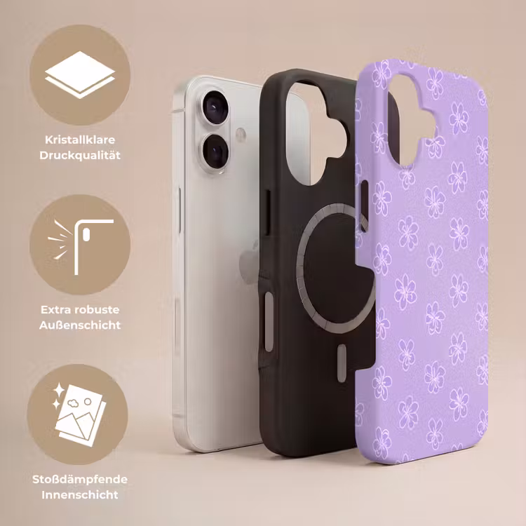 Handyhülle Toughcase - Lila – Botanisch – Blumen – Handgezeichnet – Muster — 3