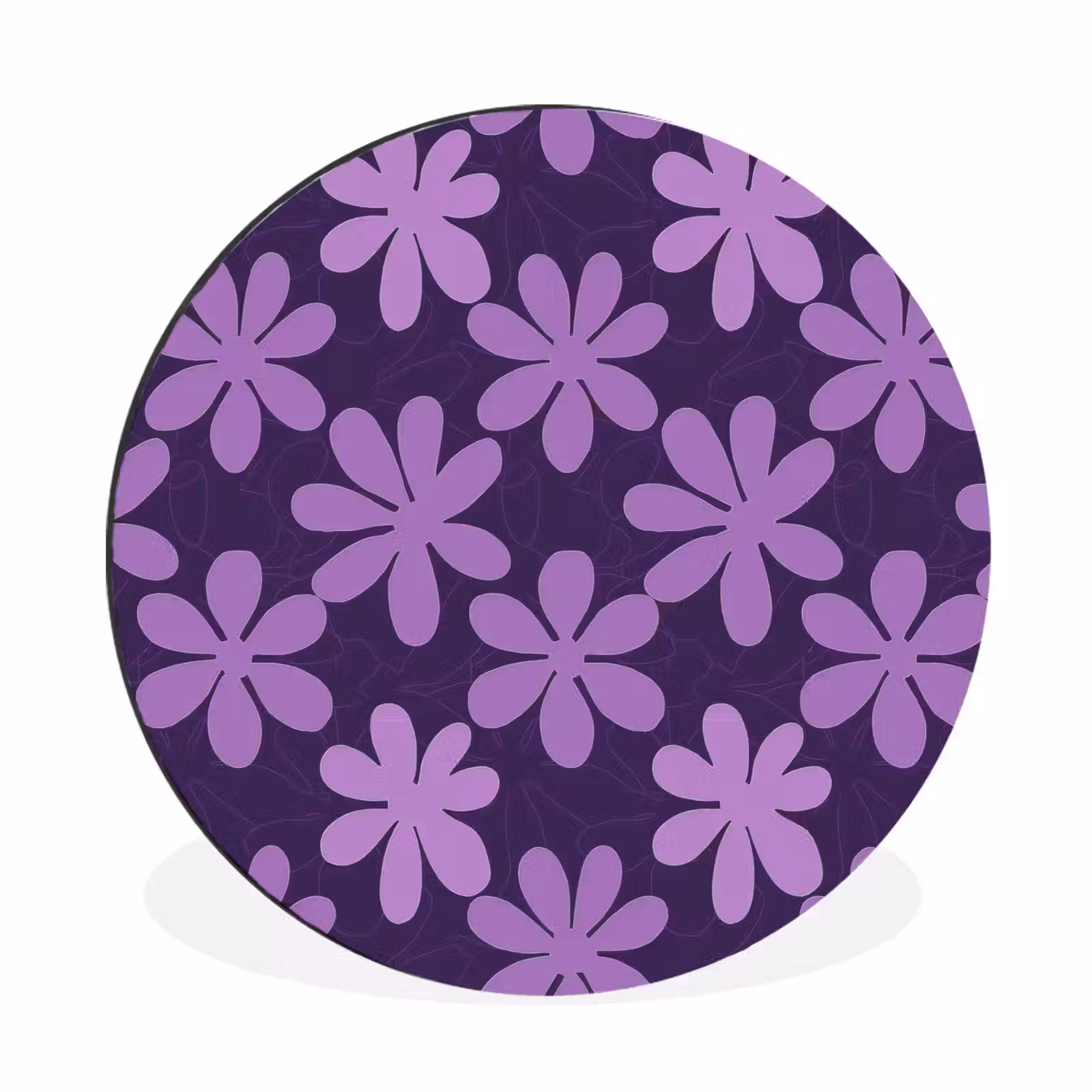 Alu-Dibond-Bild Rund - Lila – Botanisch – Blumen – Retro – Muster — 1