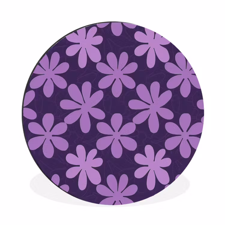 Alu-Dibond-Bild Rund - Lila – Botanisch – Blumen – Retro – Muster — 1