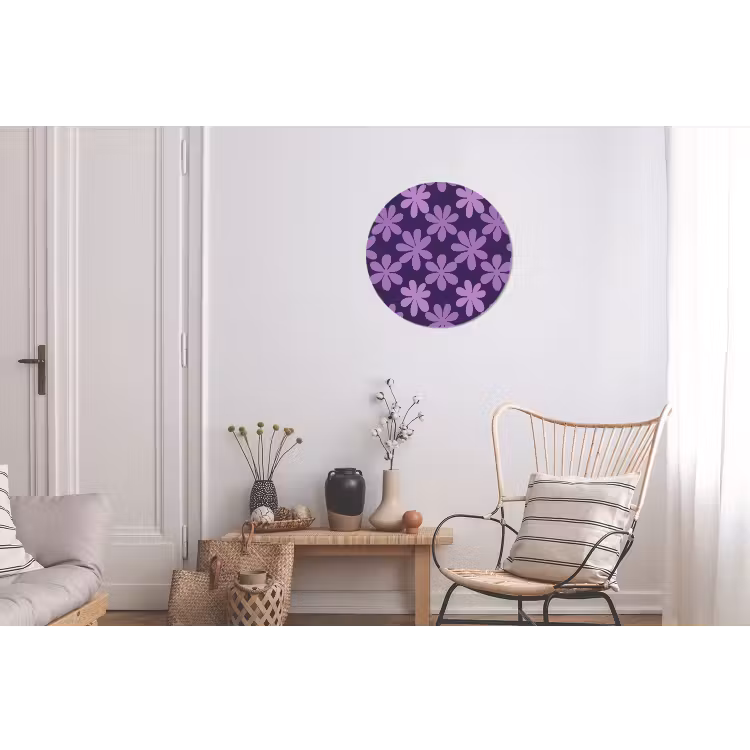 Alu-Dibond-Bild Rund - Lila – Botanisch – Blumen – Retro – Muster — 2