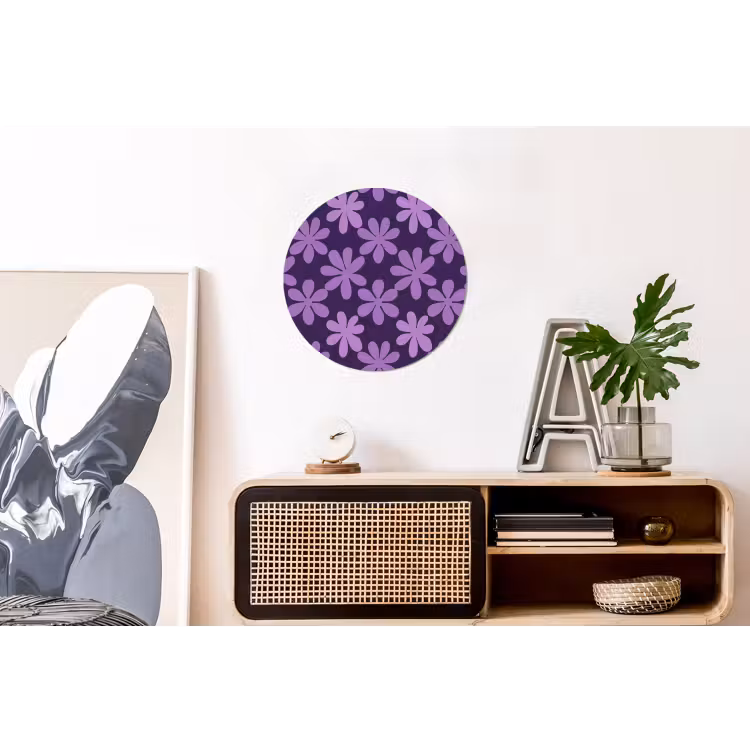 Alu-Dibond-Bild Rund - Lila – Botanisch – Blumen – Retro – Muster — 3