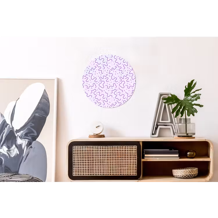 Alu-Dibond-Bild Rund - Lila – Abstrakt – Memphis – Retro – Sprenkel – Muster — 3