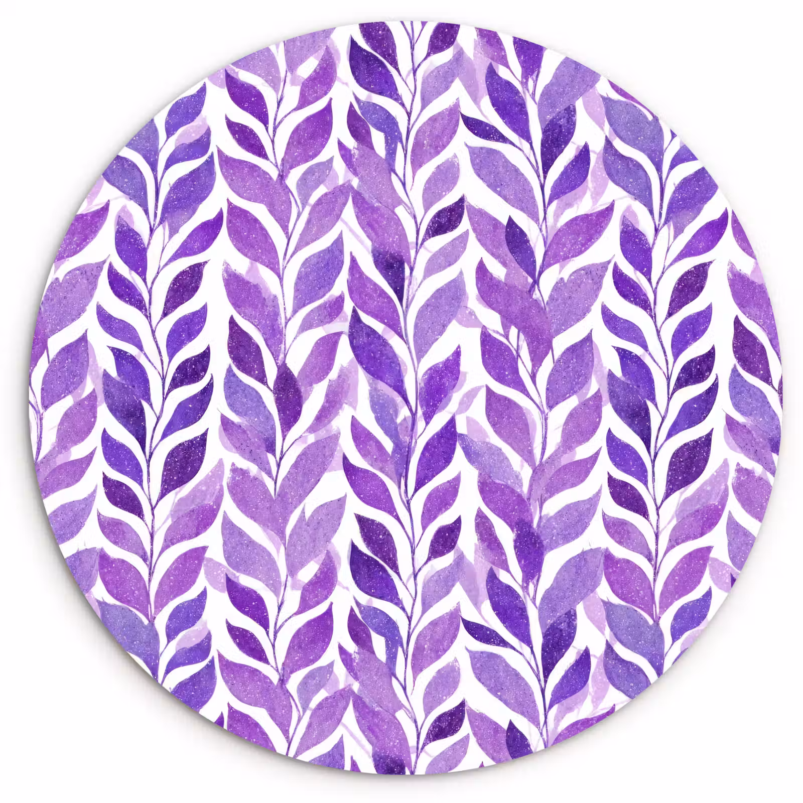 Glasbild Rund - Lila – Botanisch – Blätter – Aquarell – Zweige – Muster — 1