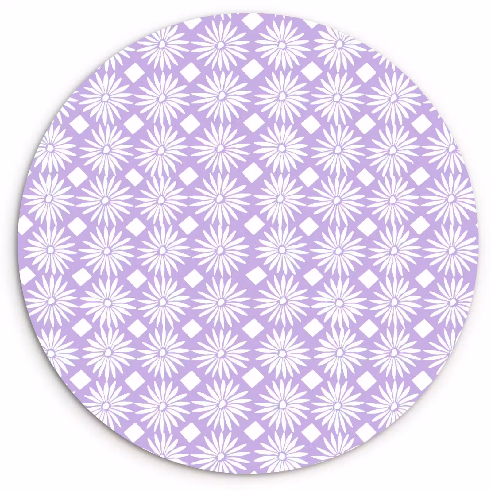Glasbild Rund - Lila – Botanisch – Blumen – Gänseblümchen – Muster — 1