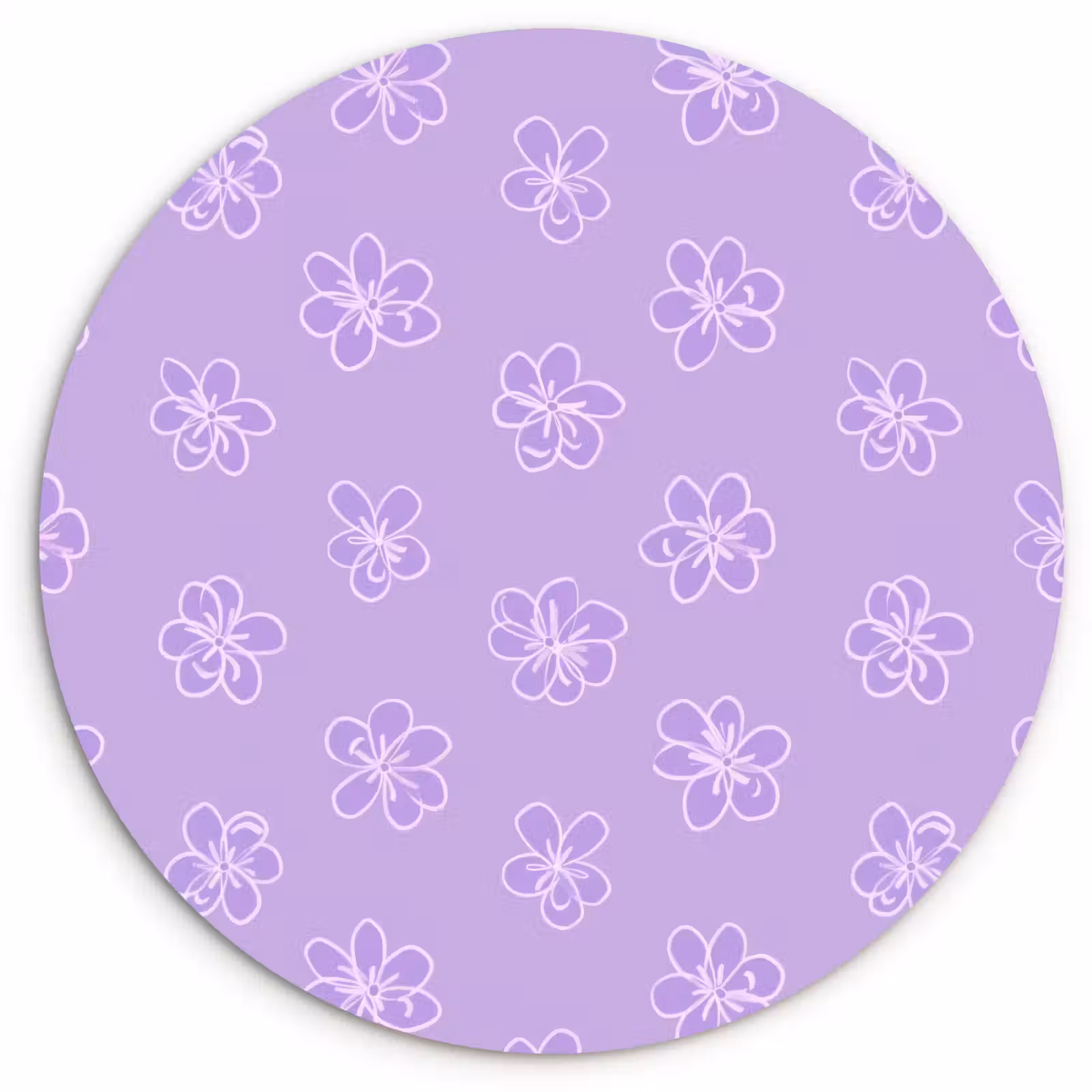 Glasbild Rund - Lila – Botanisch – Blumen – Handgezeichnet – Muster — 1