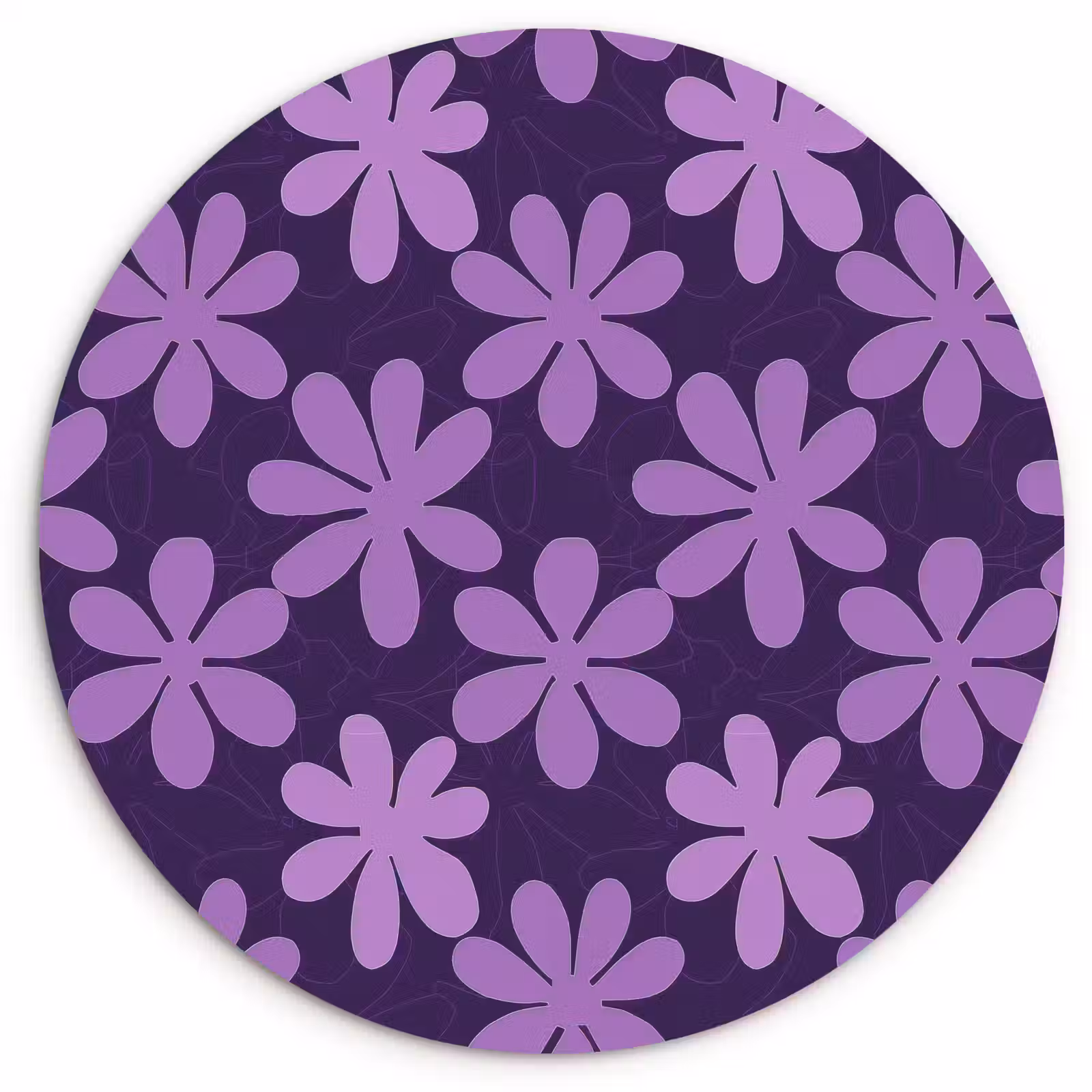 Glasbild Rund - Lila – Botanisch – Blumen – Retro – Muster — 1