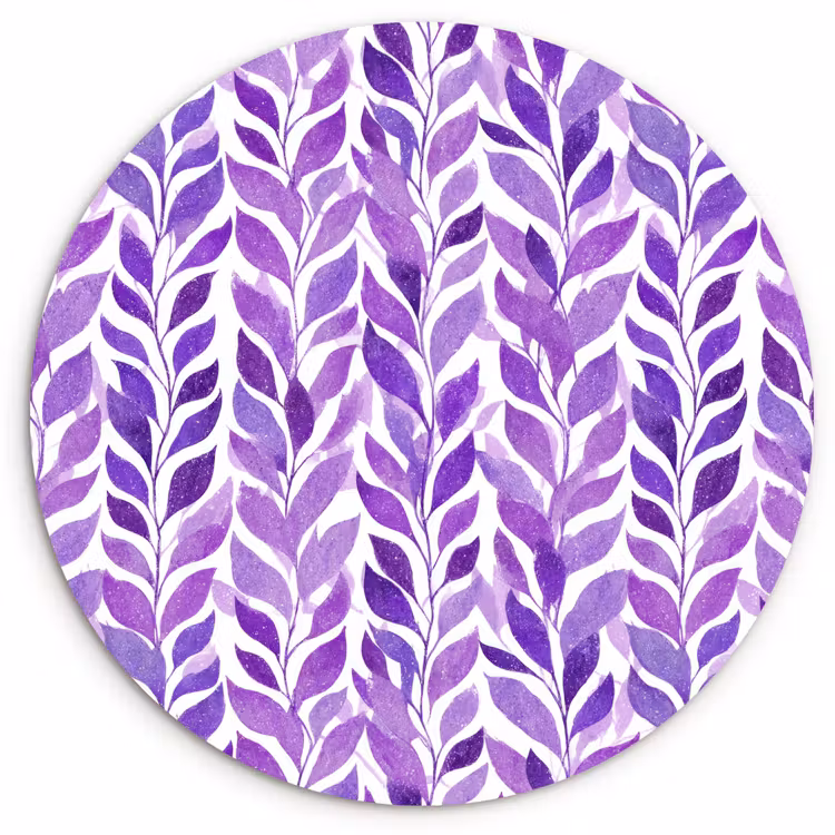 Glasbild Rund - Lila – Botanisch – Blätter – Aquarell – Zweige – Muster — 1