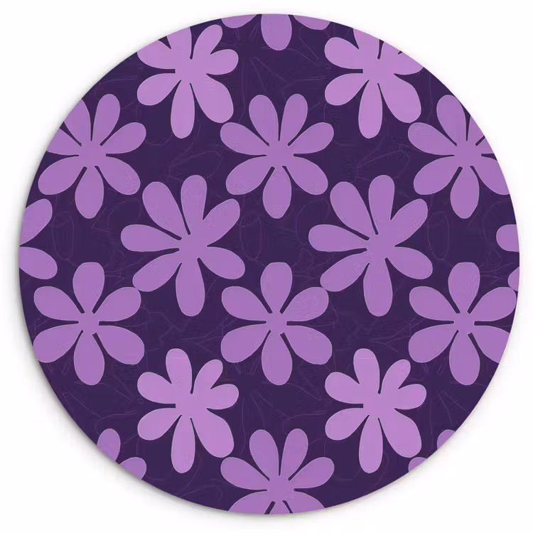 Glasbild Rund - Lila – Botanisch – Blumen – Retro – Muster — 1
