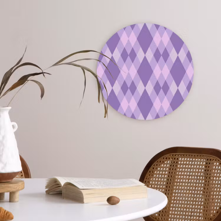 Glasbild Rund - Lila – Geometrisch – Rauten – Argyle – Muster — 4