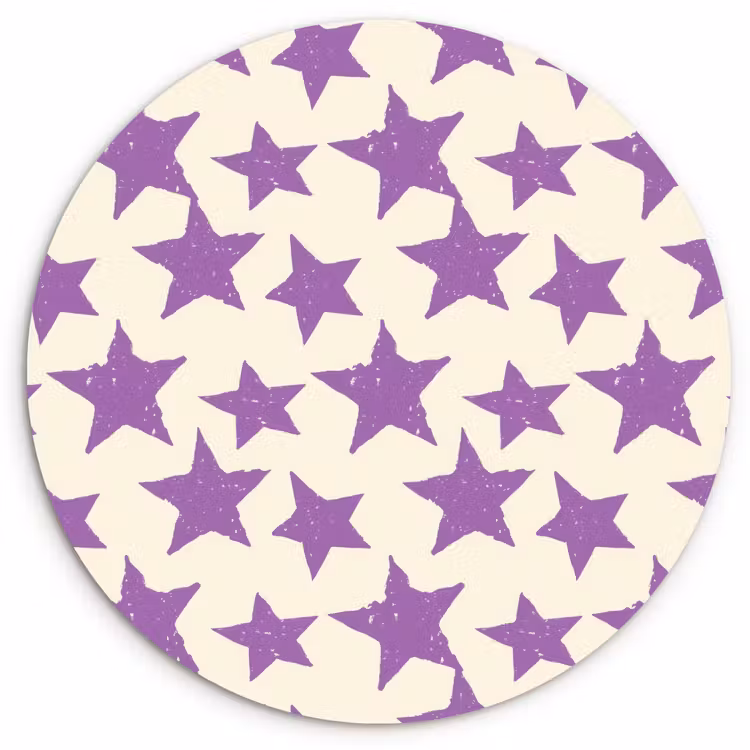 Glasbild Rund - Lila – Geometrisch – Sterne – Stempel – Muster — 1