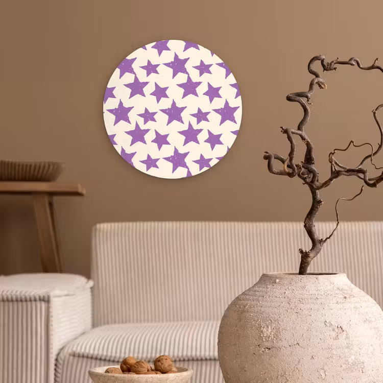 Glasbild Rund - Lila – Geometrisch – Sterne – Stempel – Muster — 2