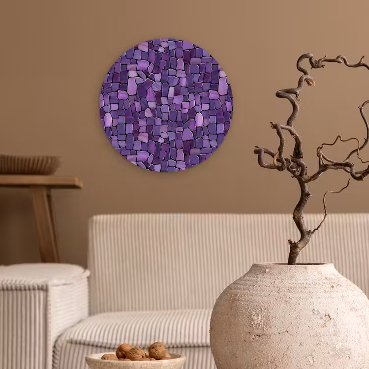 Glasbild Rund - Lila – Mosaik – Scherben – Stein – Muster — 2