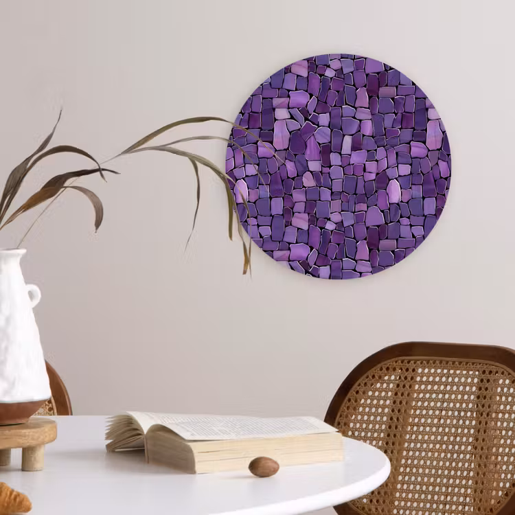 Glasbild Rund - Lila – Mosaik – Scherben – Stein – Muster — 4