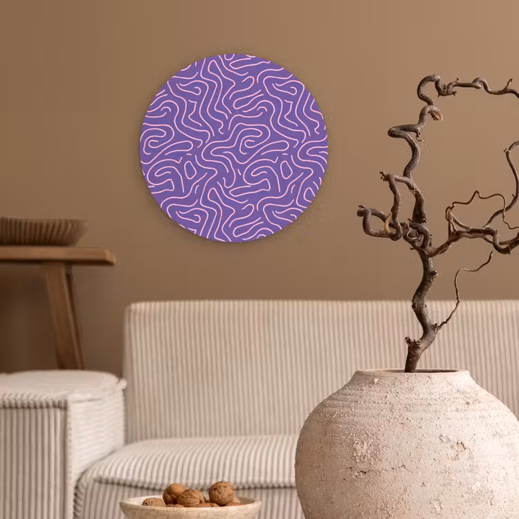 Glasbild Rund - Lila – Rosa – Abstrakt – Linien – Labyrinth – Muster — 2