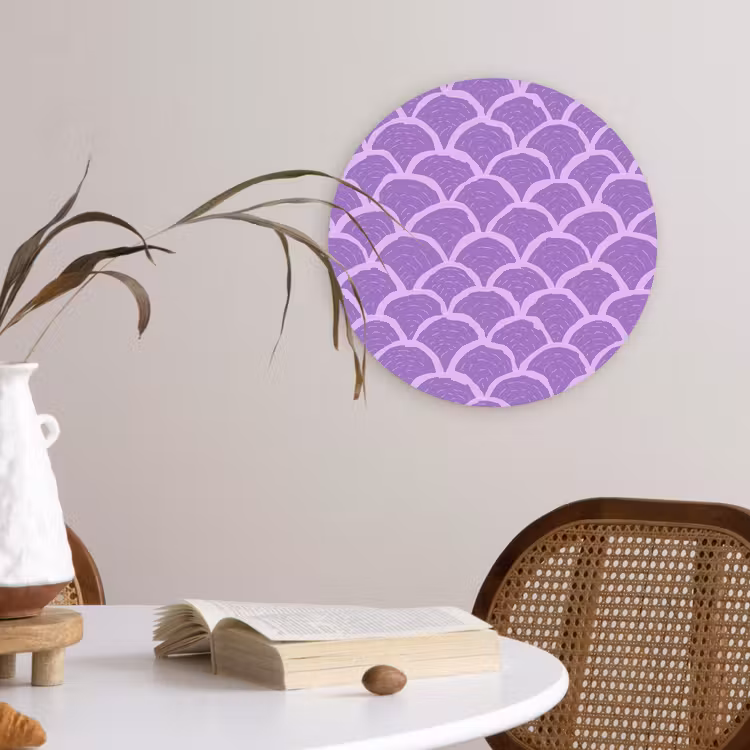 Glasbild Rund - Lila – Schuppen – Muscheln – Handgezeichnet – Muster — 4