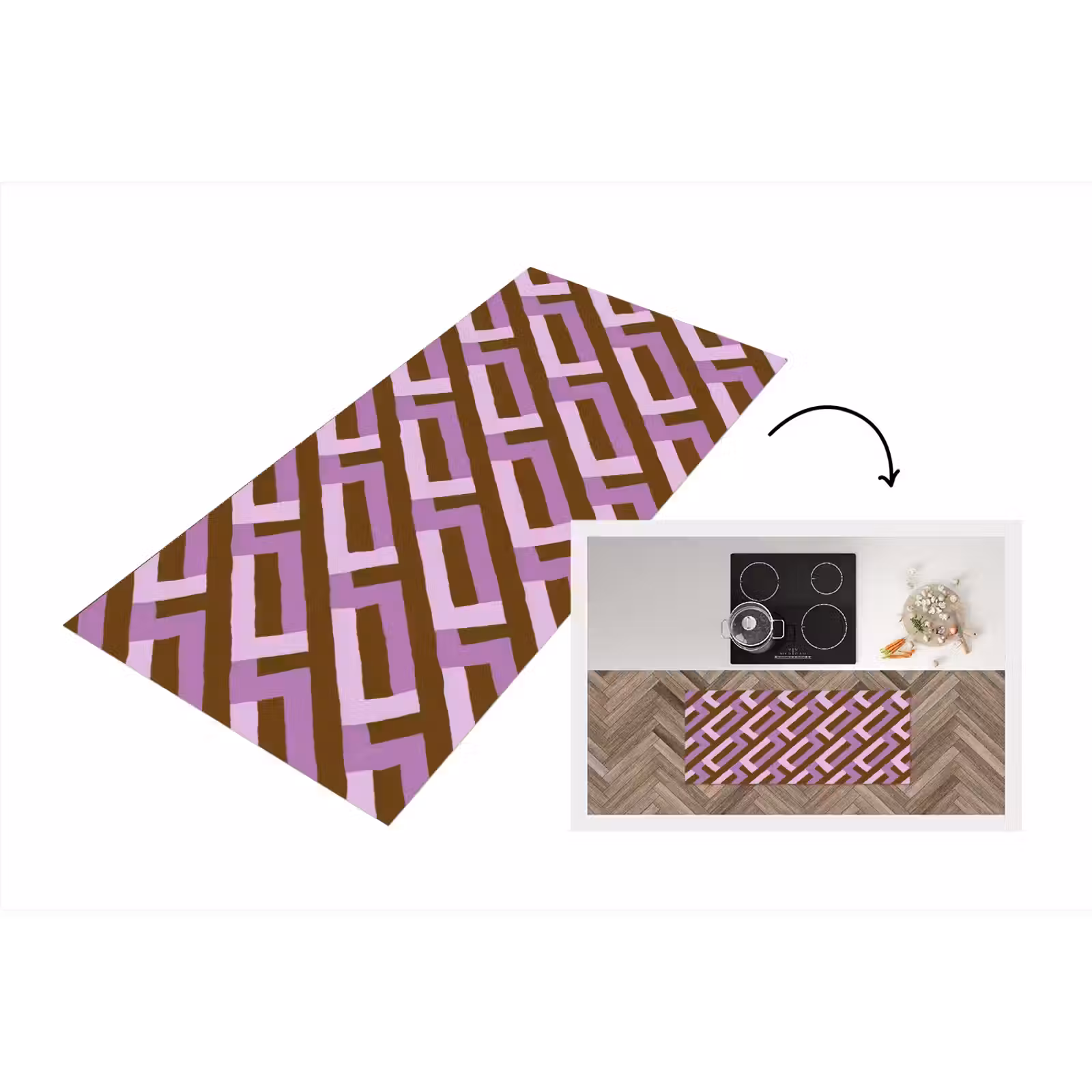 Küchenläufer - Braun – Rosa – Geometrisch – Mäander – Muster — 1