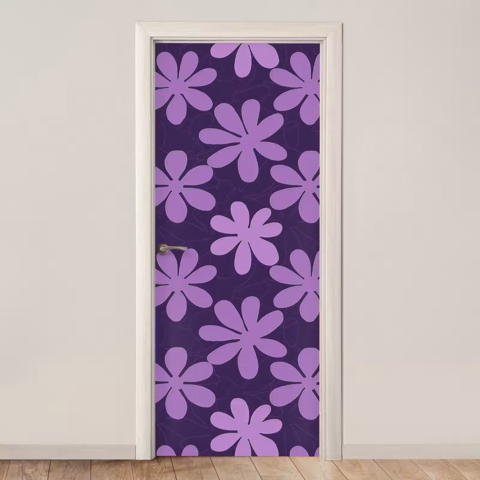 Türtapete - Lila – Botanisch – Blumen – Retro – Muster — 1