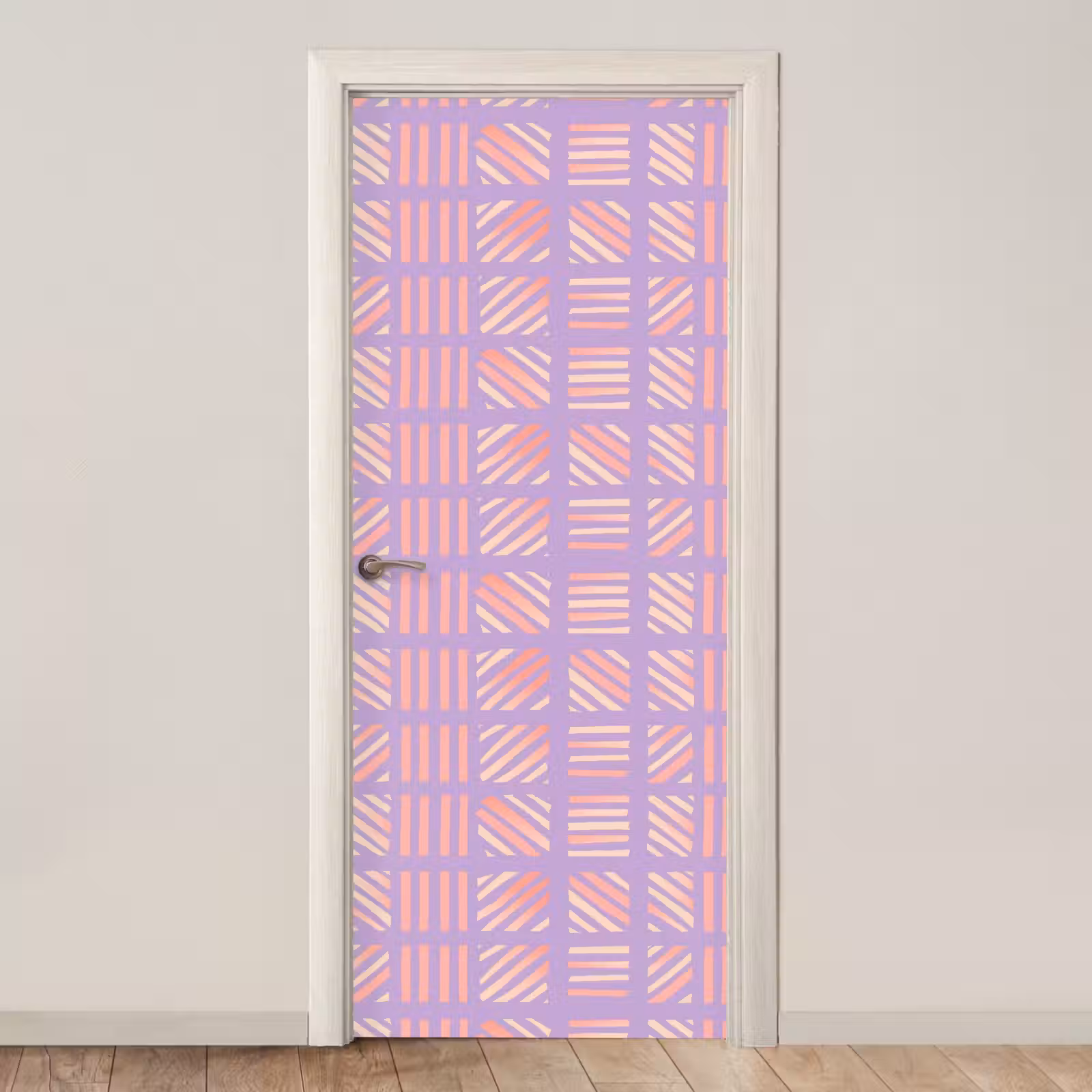 Türtapete - Lila – Rosa – Geometrisch – Streifen – Blöcke – Muster — 1