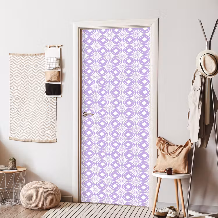Türtapete - Lila – Botanisch – Blumen – Gänseblümchen – Muster — 7