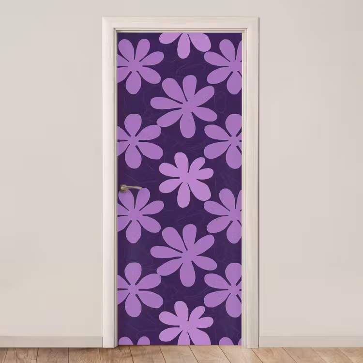 Türtapete - Lila – Botanisch – Blumen – Retro – Muster — 1