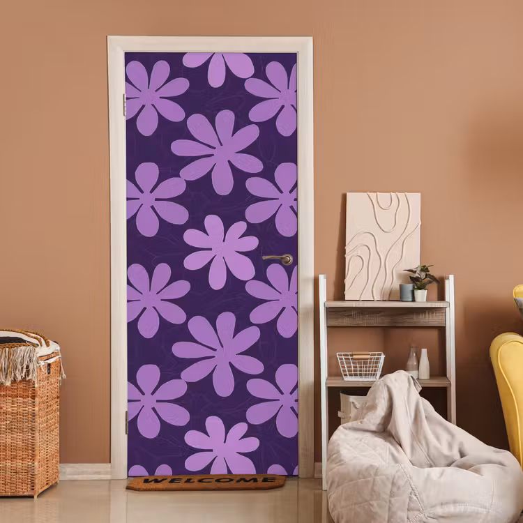 Türtapete - Lila – Botanisch – Blumen – Retro – Muster — 2