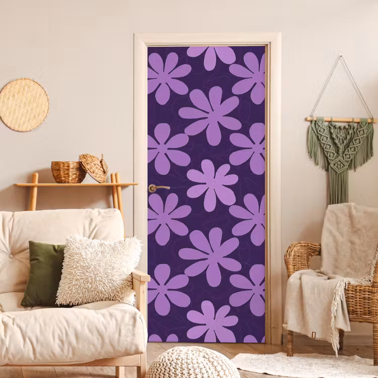 Türtapete - Lila – Botanisch – Blumen – Retro – Muster — 3