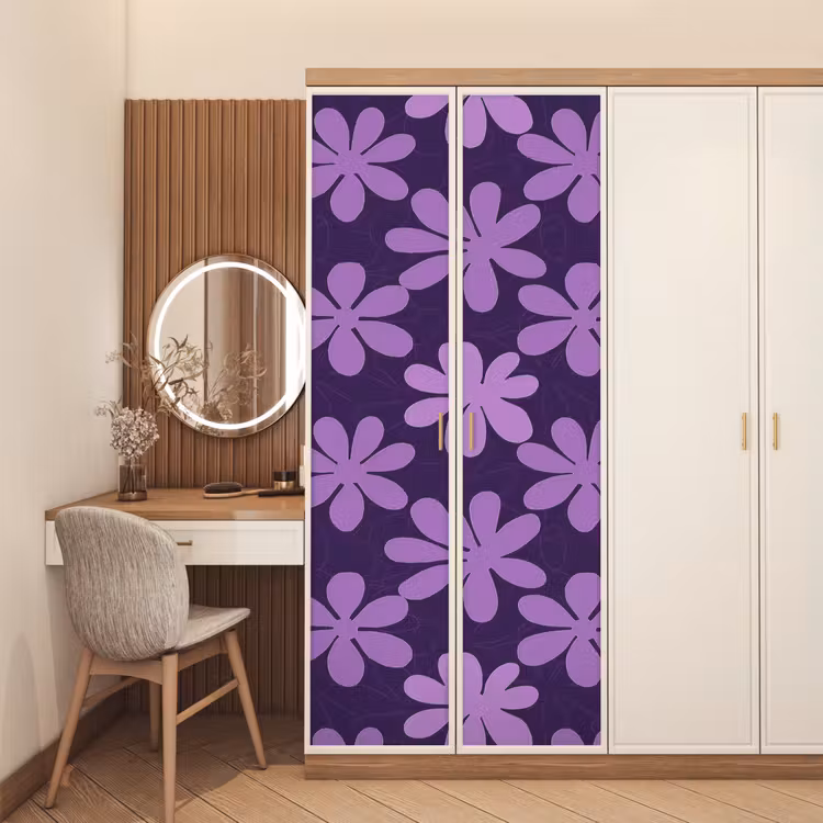 Türtapete - Lila – Botanisch – Blumen – Retro – Muster — 4