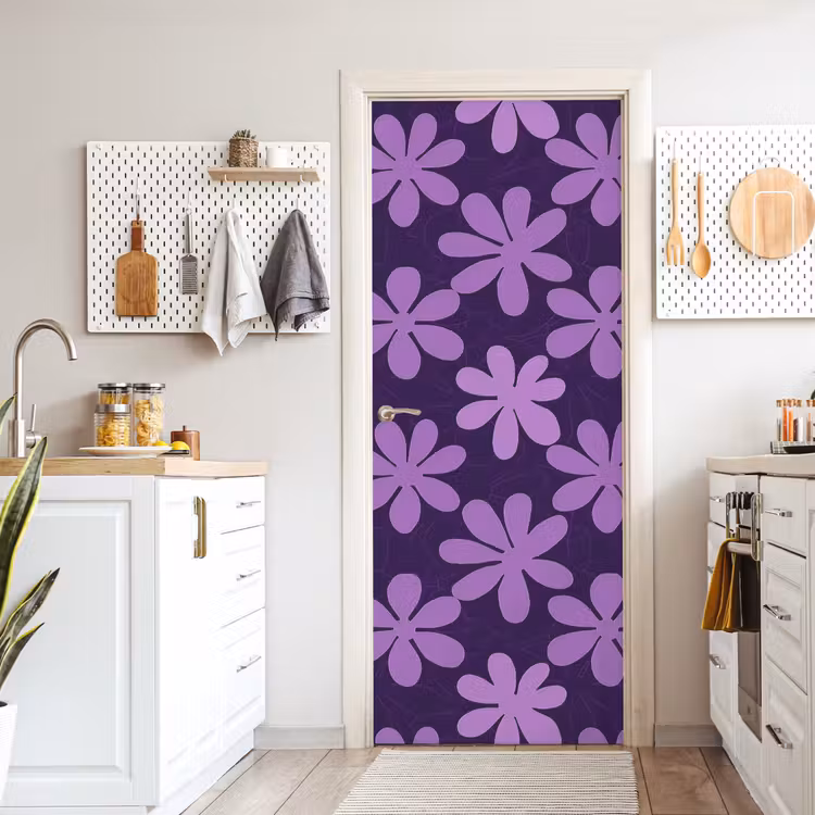 Türtapete - Lila – Botanisch – Blumen – Retro – Muster — 6