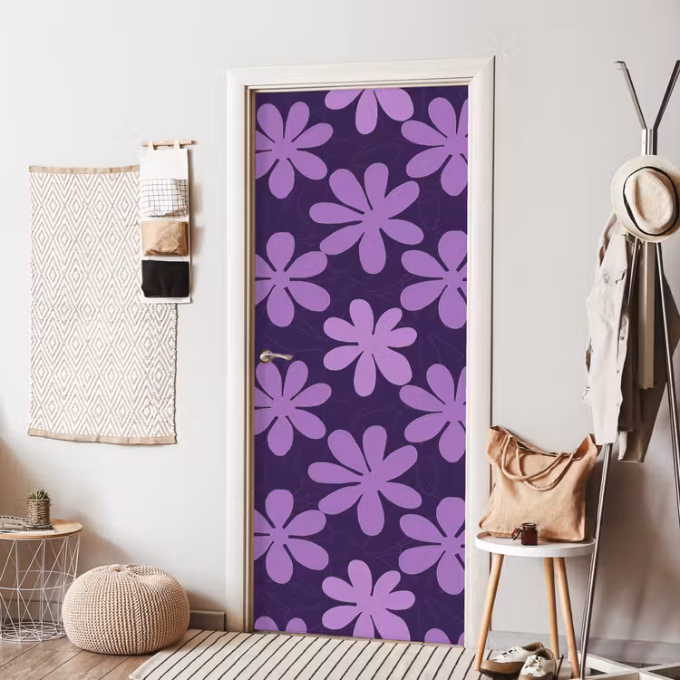 Türtapete - Lila – Botanisch – Blumen – Retro – Muster — 7