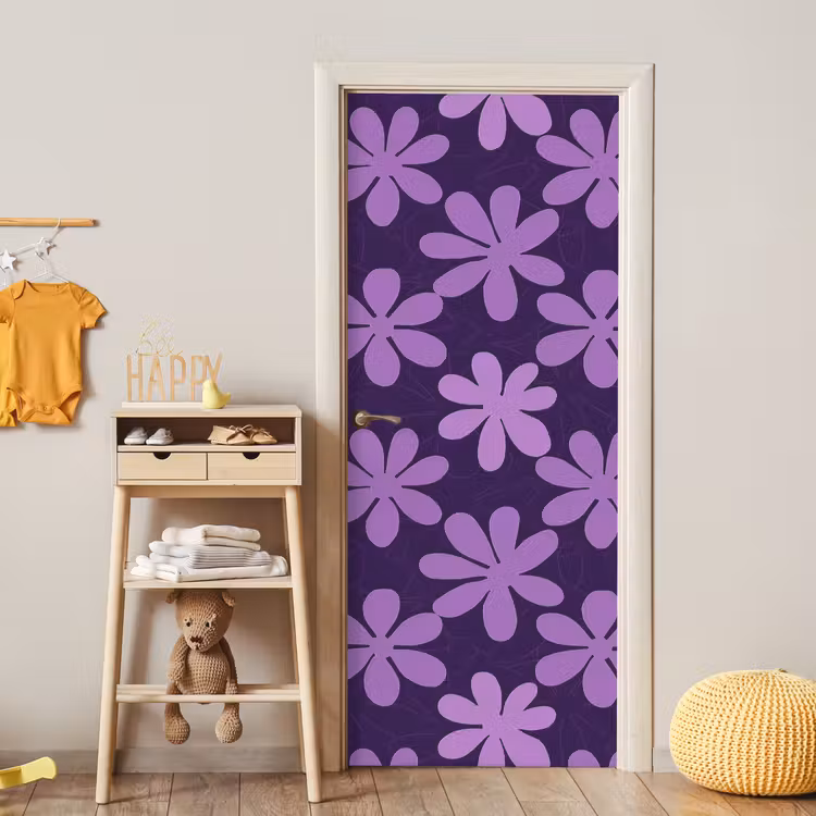 Türtapete - Lila – Botanisch – Blumen – Retro – Muster — 8