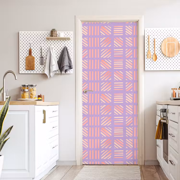 Türtapete - Lila – Rosa – Geometrisch – Streifen – Blöcke – Muster — 6