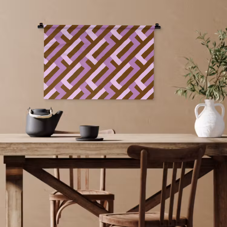 Wandteppich - Braun – Rosa – Geometrisch – Mäander – Muster — 3