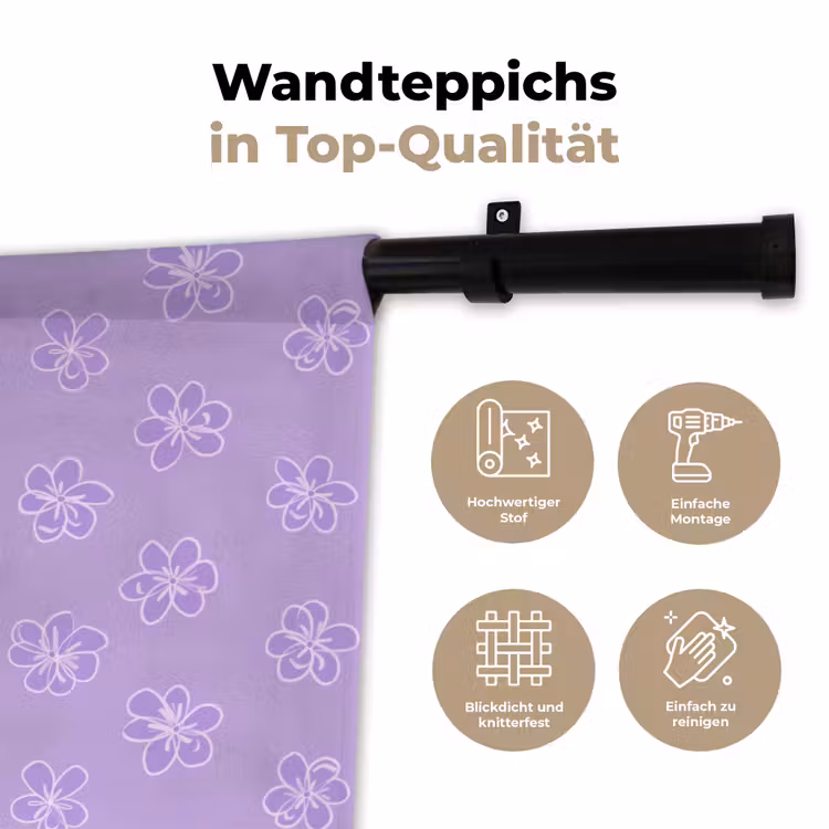 Wandteppich - Lila – Botanisch – Blumen – Handgezeichnet – Muster — 7
