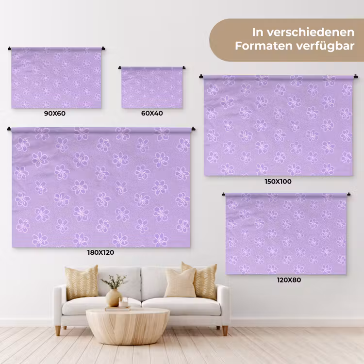 Wandteppich - Lila – Botanisch – Blumen – Handgezeichnet – Muster — 8