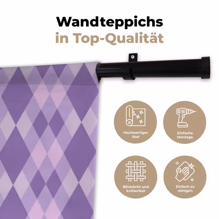 Wandteppich - Lila – Geometrisch – Rauten – Argyle – Muster — 7