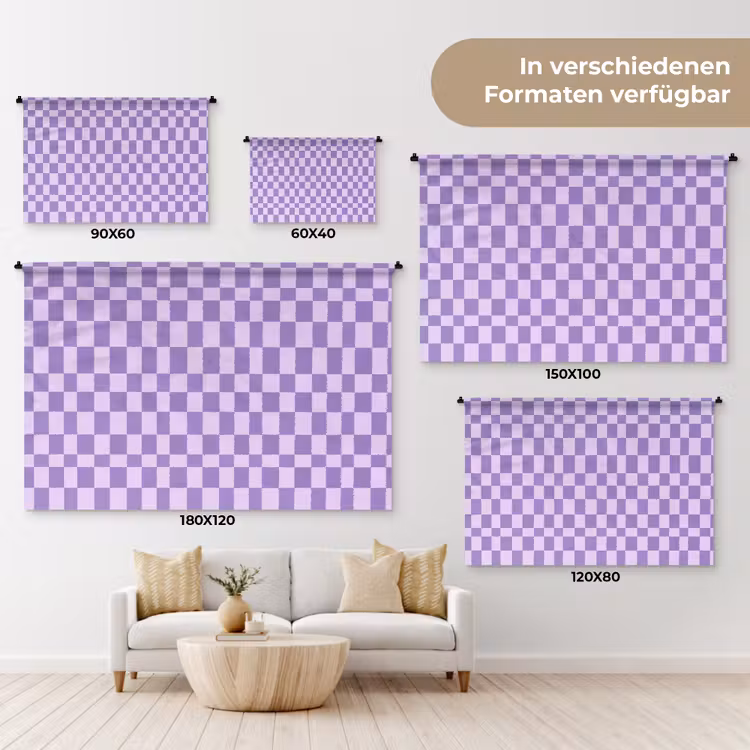 Wandteppich - Lila – Geometrisch – Schachbrettmuster – Blöcke – Muster — 8