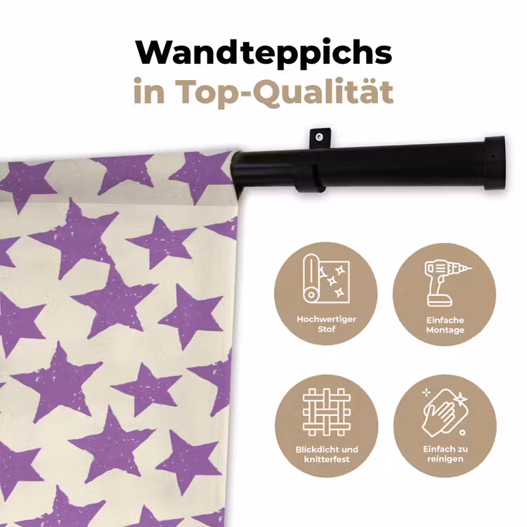 Wandteppich - Lila – Geometrisch – Sterne – Stempel – Muster — 7