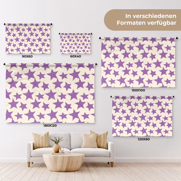 Wandteppich - Lila – Geometrisch – Sterne – Stempel – Muster — 8