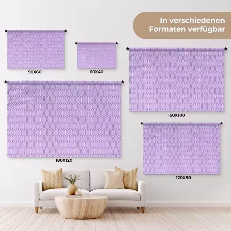 Wandteppich - Lila – Geometrisch – Wabenmuster – Bienenwabe – Muster — 8